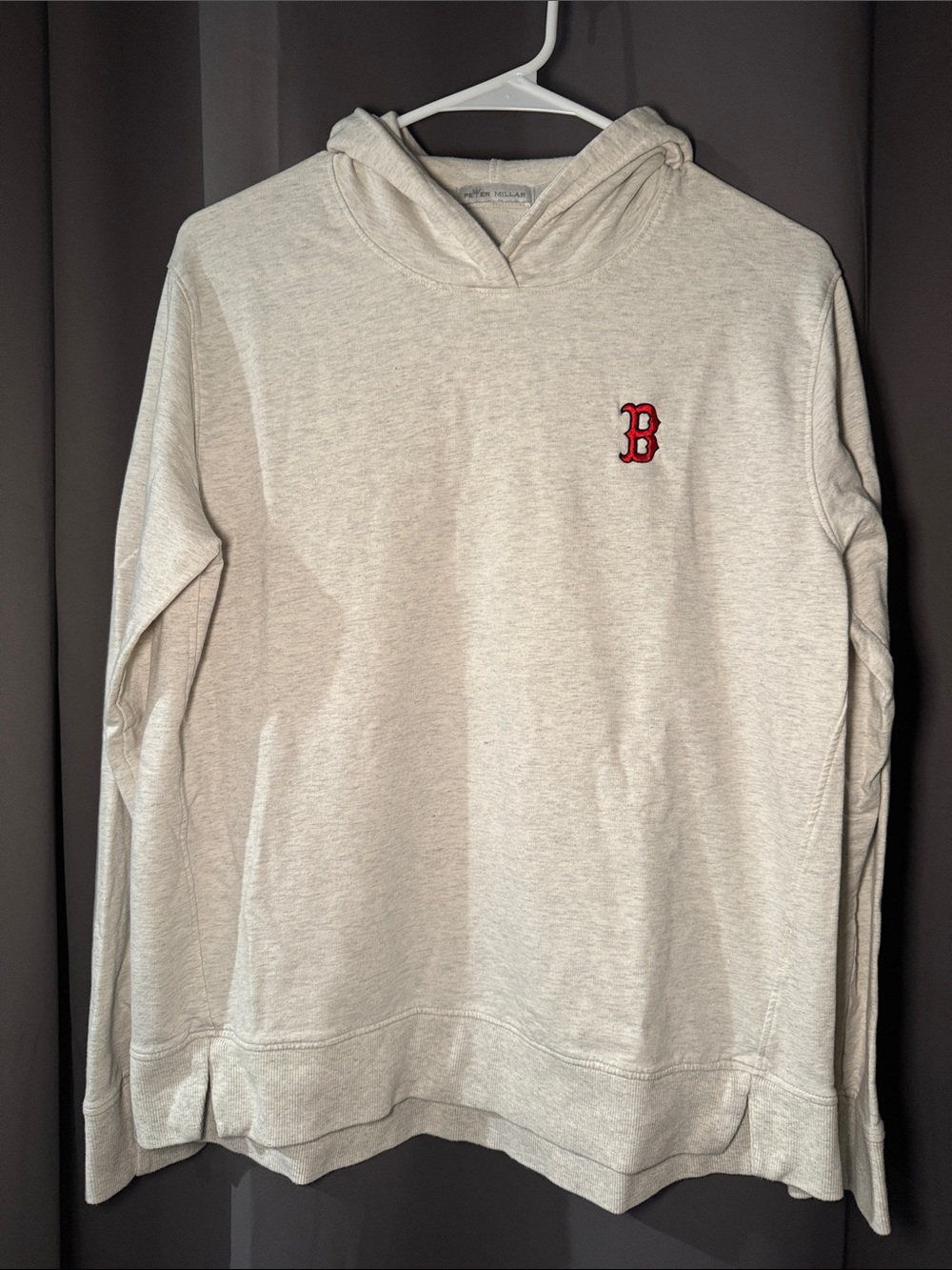 Peter Millar Men's Cream Hooded Sweatshirt with Red 'B' Chest Accent